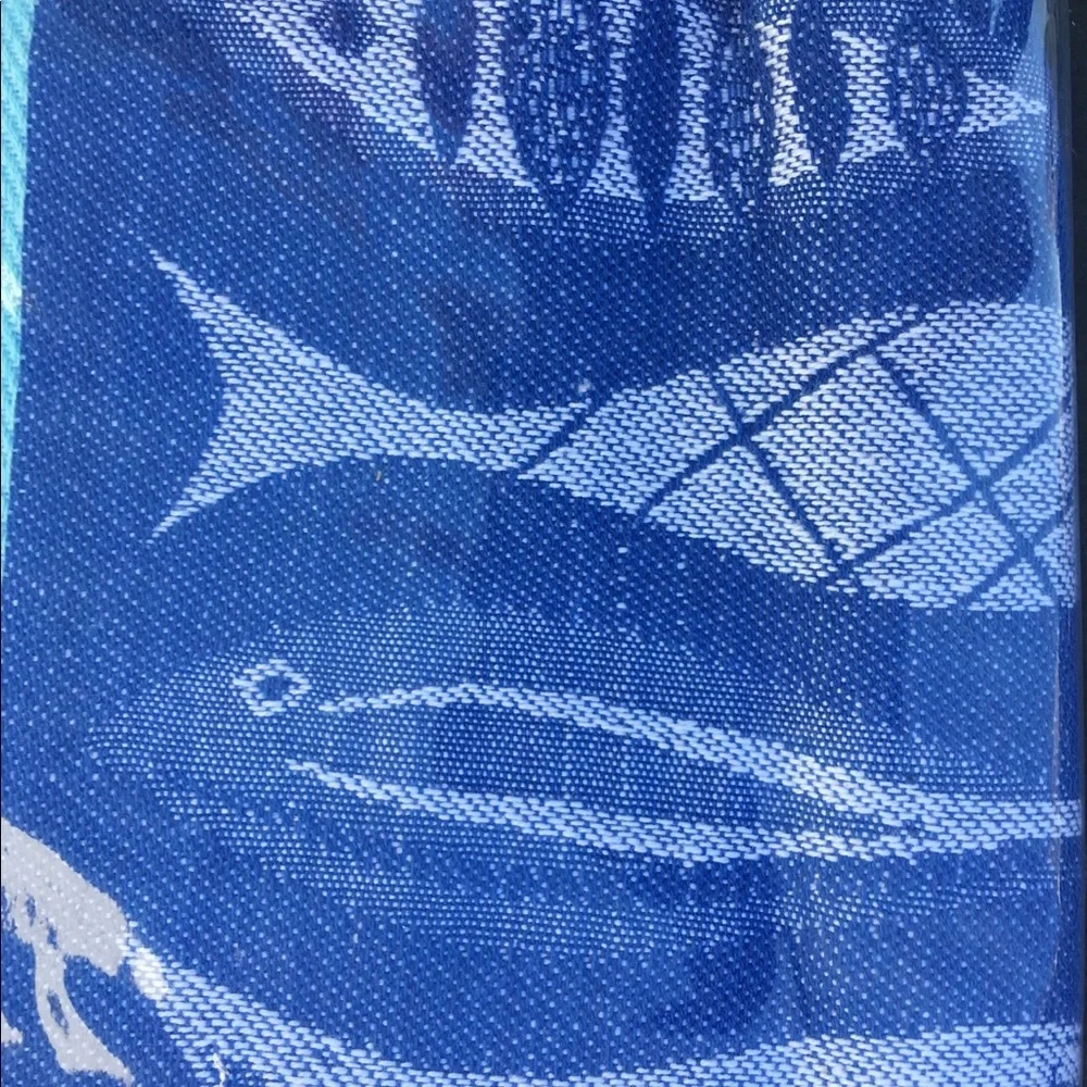 Design Imports Tablecloth 52” x 52” Santorini Ocean Blue Tropical Fish New